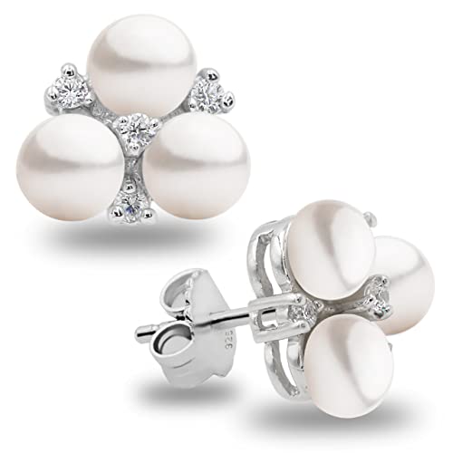 Pendientes De Mujer De Perlas Cultivadas De Agua Dulce Blancas Tres Perlas De 4-5 Mm Y Circonitas Secret You - Plata De Ley De 925 Milésimas Pendientes De Mujer De Perlas Cultivadas De Agua Dulce Blancas Tres Perlas De 4-5 Mm Y Circonitas Secret You - Plata De Ley De 925 Milésimas