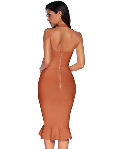 Image of meilun Womens Halter Fishtail Bandage Party Dress Elegant Wedding Guest Dress