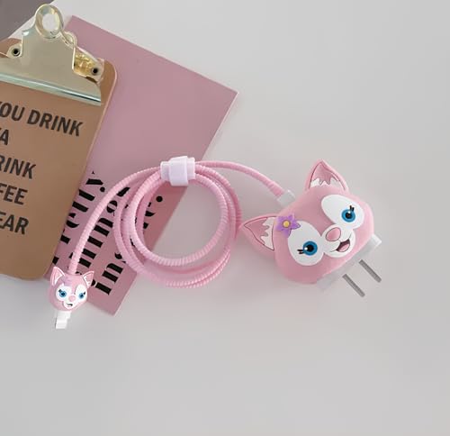 Image of Skysia Charger Protector & Cable Saver for iPhone 18W 20W - 3D Pink Cute Cat Design, 4-in-1 Full Protection Cover with Wire Guard & Data Line Protector (Multicolored)