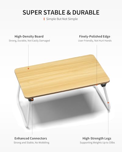 Image of FISYOD Foldable Lap Desk, Laptop Bed Desk, Portable Bed Table, Laptop Stand for Bed & Couch, Lightweight & Mini - Oak