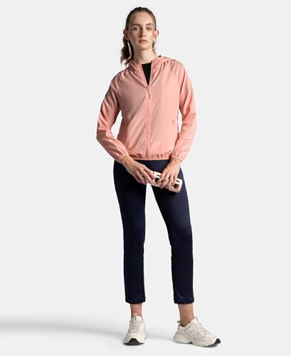 Image of Jockey MW50 Women's Microfiber Fabric Relaxed Fit Raglan Styled Water Resistant Hoodie Jacket with Stay Dry Treatment