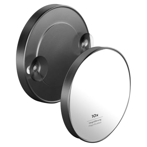 PARSA BEAUTY Espejo baño con ventosas (Negro Mate) – Espejo Redondo con Aumento 10x – Mirror Moderno de fácil colocación – Regalos para Mujer