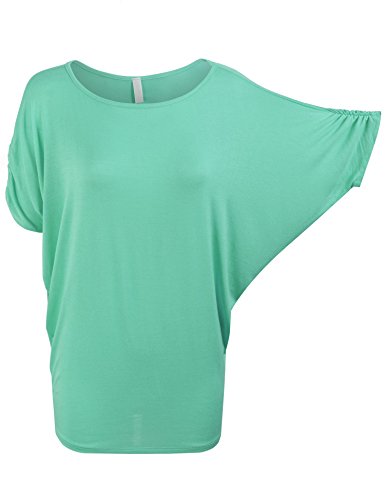 Kogmo Womens Solid Basic Womens Boatneck Dolman Top With Sleeve Shirring-2X-Mint #TOP3