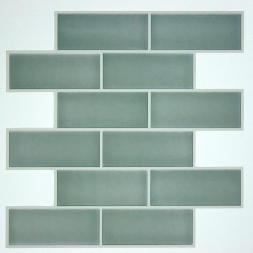 Mosaico de azulejos de vidrio verdes autoadhesivos vinilos decorativos pared 2
