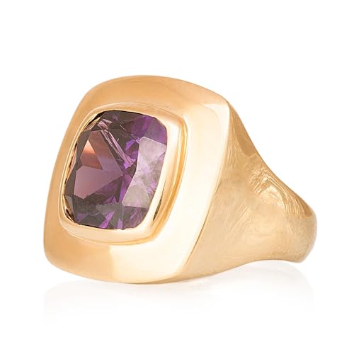 Bague carrée en pierre améthyste plaquée or : un bijou durable qui ne ternit pas sur la peau