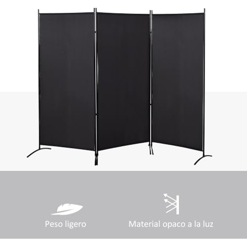 Miniatura 8 de Homcom Biombo De 3 Paneles, Biombo Separador De Ambientes Plegable Con 6 Pies De Metal, Divisor De Habitaciones, Salón, Dormitorio, 253x182 Cm, Negro