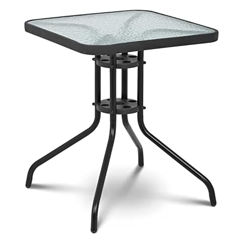 Uniprodo Glass Patio Table Glass Top Outdoor Table Balcony Garden Square Black 60x60cm UNI_TABLE_02 (Tempered Glass, Powder-Coated Steel Tube Frame, Height 70cm) Cover
