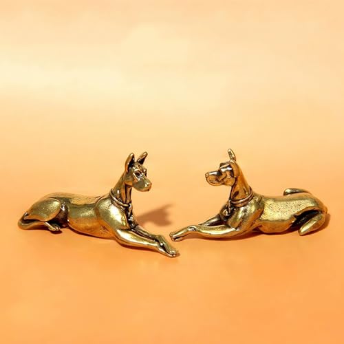 Semeid 2-Pack Brass Doberman Figurines, Small Dog Desk Decor