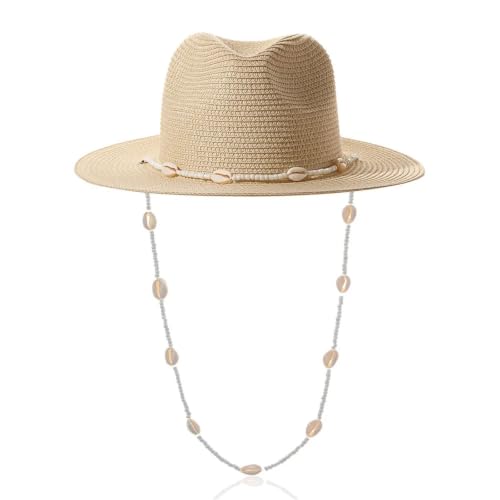 Chapeau paille femmes pliable avec coquillages pour plage et voyage d'été