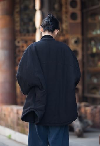 HEARTTOUCH Women's Quilted Lightweight Long Jacket Tang Suit Jackets with Pockets Chinese Style Outerwear Cotton Linen Coats3