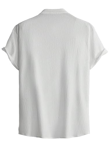 Image of Men Shirt | Black Solid Textured Casual | Regular Fit | Short Sleeve | Mandarin /Chinese Collar | Cotton Fabric | Stylish Office Summer Wear Shirt for Men