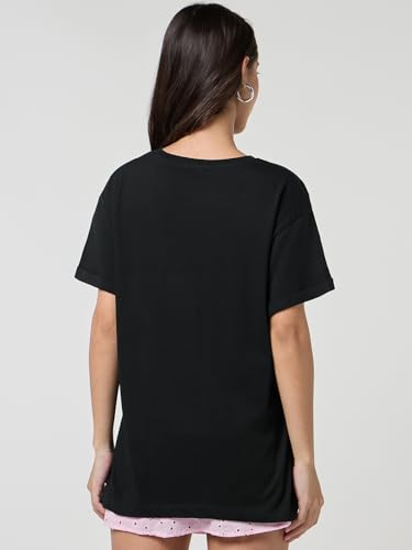Image of Bewakoof Women's Solid Boyfriend Fit Half Sleeve Round Neck Cotton Jersey T-Shirt
