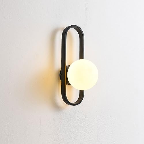 Mid Century nowoczesna lampa ścienna – matowe mleczne białe szkło Sconce do Liviroom, korytarza, sypialni, łazienki – stylowe gniazdko E27 do wnętrz, kolor czarny