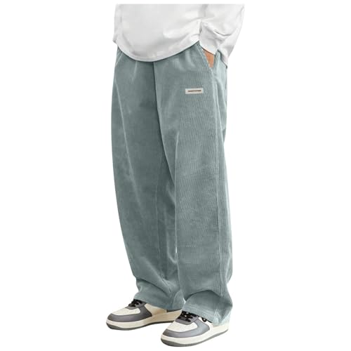 Corduroy Pants Men Baggy Drawstring Elastic Waist Straight Leg Pants Fall Open Bottom Lounge Trousers with Pockets
