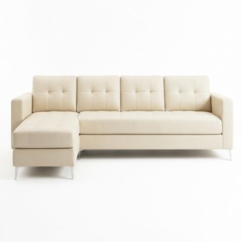 Image of CASASTYLE Madison 5 Seater Leatherette LHS L Shape Sofa Set (Cream) Premium Finish | Ideal for Living Rooms
