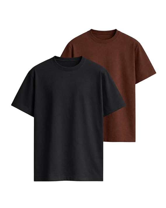 Image of VEL Plain Oversized 100% Pure Heavy Cotton Baggy Fit Drop Shoulder Half Sleeves Round Neck Solid Cotton T-Shirt for Men