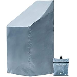 Chefarone Gartenstuhl Abdeckung – Wasserabweisende Schutzhülle für Stapelstühle – 250D Polyester – Winterfest durch Zugkordel – inklusive Aufbewahrungstasche – 67 x 67 x 110 cm