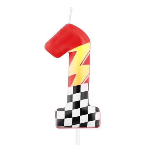 Mciskin Velas De Cumpleaños Rojas Racing 1, Decoraciones De 1st Cumpleaños Para Niños, Velas Rojas Con Número 1 Para Pastel,Autos Anime Para Decoraciones De Fiesta Temática De Autos De Carrera