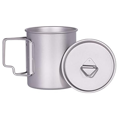 VINMEN Portable Pure titanium camping cookware Titanium Water Cup with Lid, for Outdoor Mountain Water Boiling, Camping, Sports, Mountaineering, Self-driving Travel, Cooking (350ML) Cover