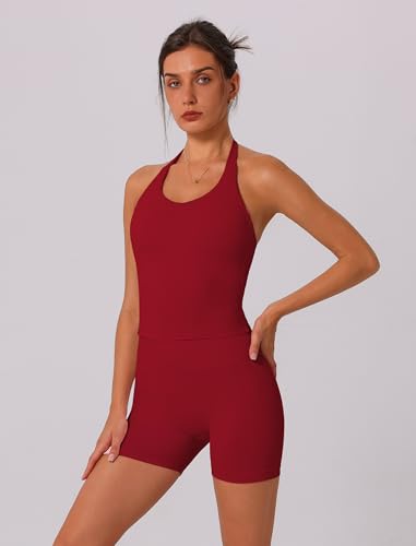 Image of ABOCIW Workout Sets for Women 2 Piece seamless Halter Sports Bra Scrunch Butt Impact Shorts Gym Yoga Outfits