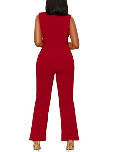 Blazer Pants Suits for Women Dressy Sleeveless Vest with Belt Wide Leg Pants 2 Piece Outfits Business Set Casual Suiting3