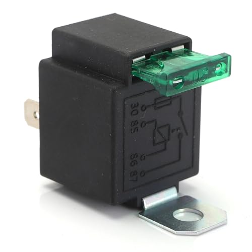 Automotive 4-Pin Relay, Black Plastic, 12V DC 30A, Metal Mounting Bracket, Fused Circuit Protection, Electromagnetic Design, 3.3x2.5x4.8cm