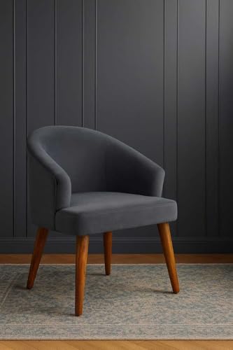 Image of WOODEN SPACE Velvetine Arm Chair for Living Room | Pure Sheesham Wood Legs & Premium Velvet Fabric | Vintage Accent Chair for Home & Office (Gray)