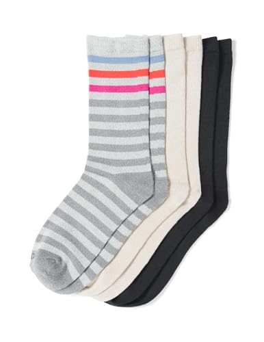 HUE Women's Super Soft Crew Sock 3 Pair Pack, Pop Stripe/Sandbar Marl/Black, One Size - Thumbnail 2