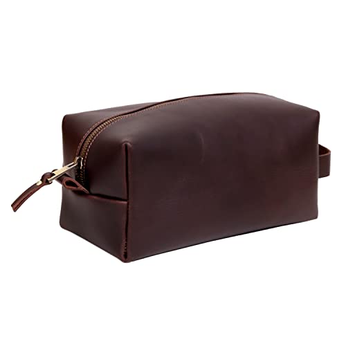 cuero Leather Buffalo DoppKit Toiletry Travel Unisex Toiletry Cosmetic Pouch Shaving Kit Men Women (BROWN)