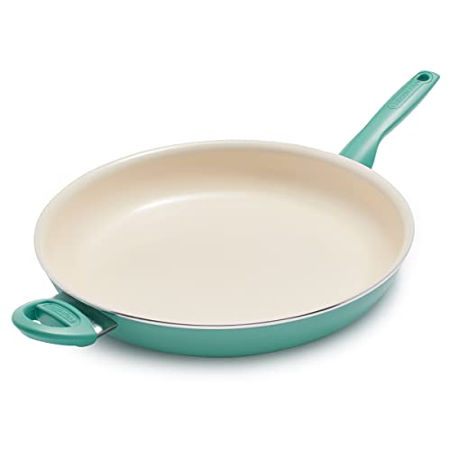 GreenPan Rio Healthy Ceramic Nonstick 13.5" Frying Pan Skillet with Helper Handle, PFAS-Free, Dishwasher Safe, Turquoise by GreenPan - Used condition - US$36.68