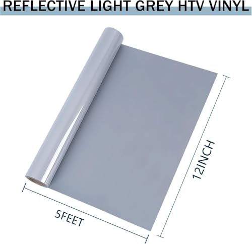 Image of HTVVETUR Reflective Heat Transfer Vinyl Roll 12 Inch by 10 Feet Iron on DIY for T-Shirt PU Stretch Elastic HTV Vinyl (Reflective Light Grey, 10FT)
