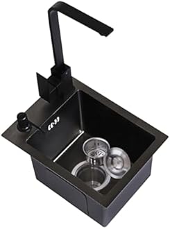 Square Single bowl Kitchen sinks SUS304 Black Stainless steel Small Wet bar sink with Faucets Undermount of Countertop installation（Black sink:12.5x12.5IN）
