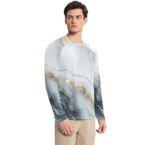 Marble Silver White Men's Rash Guard Shirts Breathable Round Neck Mens Sun Shirts Protection Long Sleeve Running3