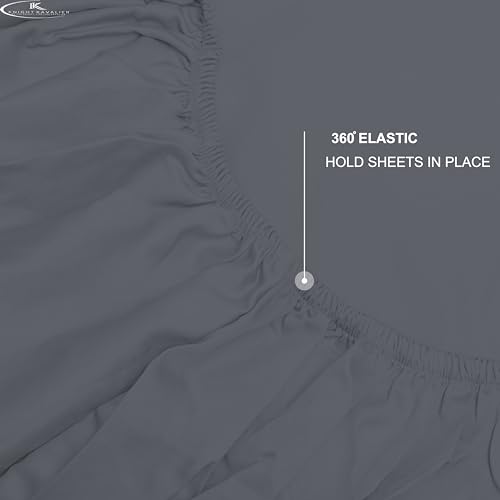 Image of 400TC 100% Egyptian Cotton King Size Fitted Bedsheet (72 x 78 inch) | All-Round Elastic | Fits Upto 12 inch Mattress | Soft & Durable | with 2 Pillow Covers | Dark Grey Solid Bedsheet Set