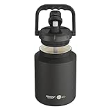 Asobu Puramic™ Mini Stainless Steel Double Walled Vacuum Insulated 33 Ounce Jug With Full Hand Easy Carry Handle and Pop Up Straw (Black)