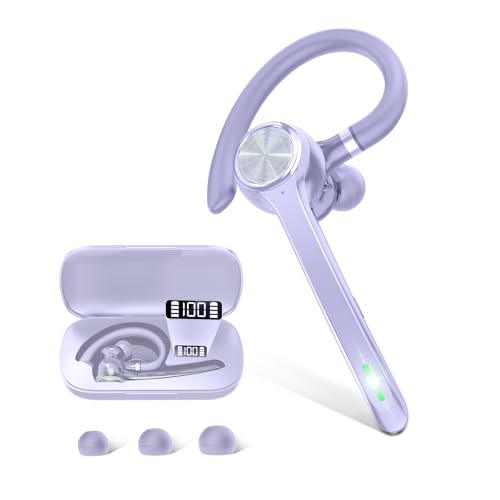 HEIBAS Bluetooth Headset, Wireless Bluetooth Earpiece with 500mAh Charging Case 72 Hours Talking Time Built-in Microphone for iOS Android Cell Phone, V5.1 Hand-Free Headphones for Trucker-Violet