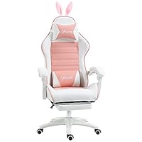 Vinsetto Reclining Racing Gaming Chair with Headrest and Lumber Support, PU Leather Computer Chair with Removable Rabbit Ears, Footrest