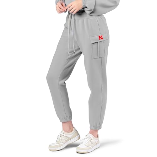NCAA Nebraska Cornhuskers Cargo Fleece Pants for Girls Women with Pockets, Comfy Lightweight Joggers, Small
