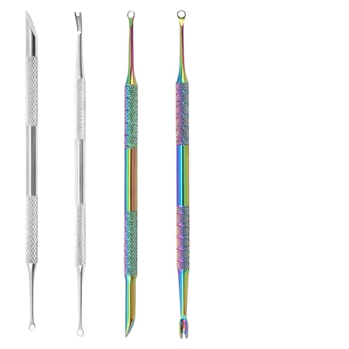 4 Pcs Cuticle Pusher Remover Tool Set, Dual-Ended Non-Slip Stainless Steel Dead Skin Cuticle Scraper & Cleaner for Nail Cleaning, Home Salon Use(2 Colors) image 2