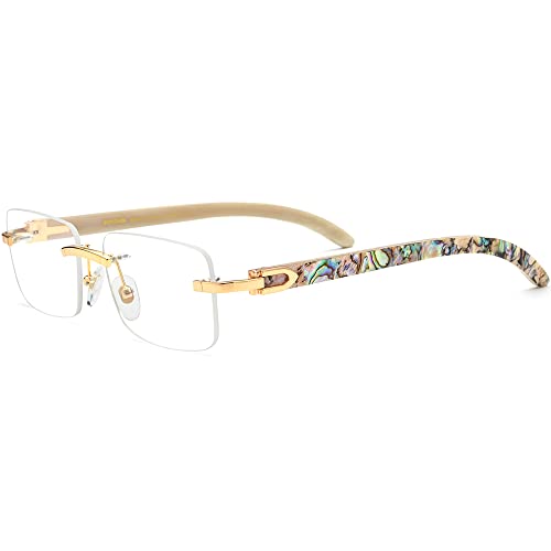 Hepidem 100% Really Buffalo Horn Mussel Shell Rimless Eyeglass Frame 908 (908 White Horn Wave Circle Shell) #TOP4