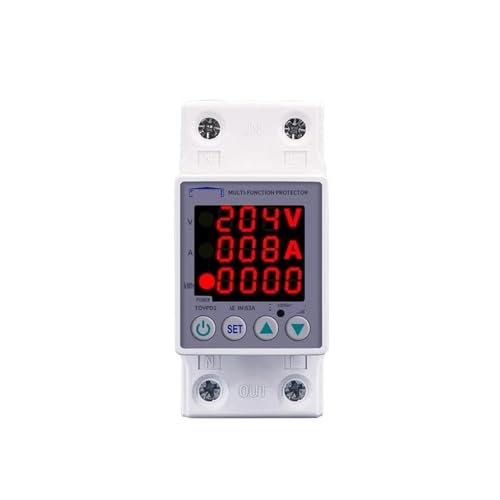 Din Rail Dual Display Adjustable overvoltage Current and undervoltage Protection Device Protector Relay 40A 63A 80A 220V 230V(V A Kwh Type,L N 110V 60A)