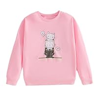 Xumplo Girls Long Sleeve Jumper Clothes Tween Girl Pink Cat Sweatshirt Teen Girl Crew Neck Casual Pullover Top Kids Clothing 9-10 Years