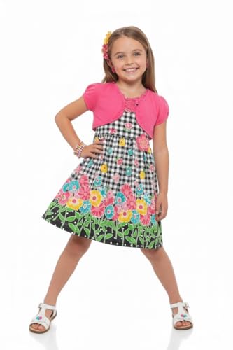 Image of ToBeInStyle Girls Two Piece Short Sleeve Dress and Matching Bolero Crop Cardigan Assorted Prints Cotton Blend Summer Outfit