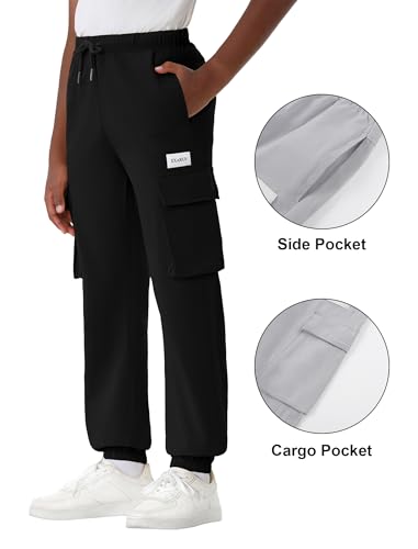 EXARUS 3 Pack Boys Cargo Joggers Pants Kids Cotton Quick Dry Lightweight Drawstring Hiking with Pockets Elastic Waist3