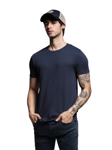 Image of JACK & JONES Men Solid Round Neck Cotton Slim Fit T-Shirt
