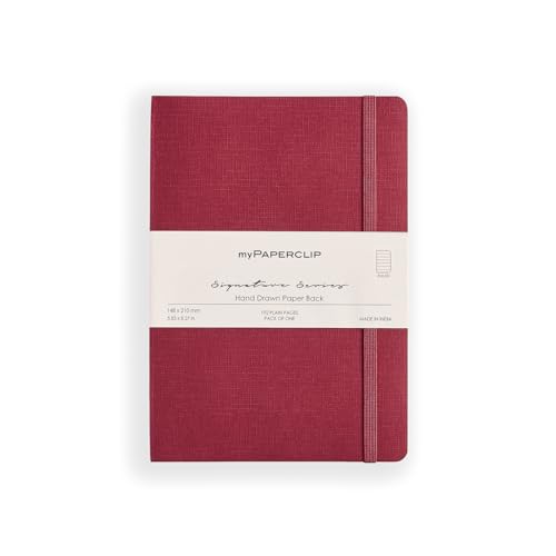 Image of myPAPERCLIP Signature Series A5 Ruled Notebook | 192 Pages, 90 GSM Recycled Paper, Soft Cover, A5 (5.83 x 8.27 in) | Flat Lay | Bookmark & Elastic Closure | Bordeaux