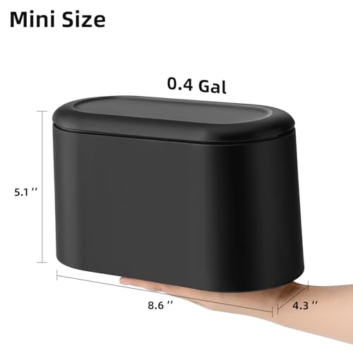 Image of SUBEKYU 0.5 Gal Mini Countertop Trash Can with Lid for Desktop, Small Garbage Can for Office, Tiny Wastebasket, Plastic,Black