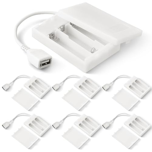Copkim 6 Pcs USB Battery Pack for LED Lights USB to Battery Pack for Plug in Lights 5V Portable 3 AA Holder Box with Switch for Neon Signs Indoor Outdoor Party Decor (White)
