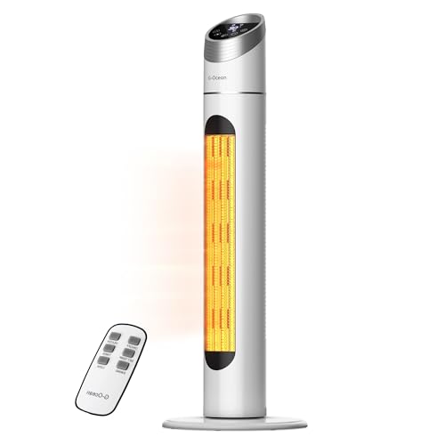Space Heater, 34" Space Heater for Large Room with Remote, 1500W Tower Heater with 12H Timer, 70° Oscillating, Adjustable Thermostat, Overheating & Tip-over Protection, Indoor Use, White