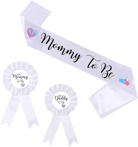 Gender Reveal Decorations - Sash and Tinplate Badge Mommy to Be and Daddy to Be Baby Shower4